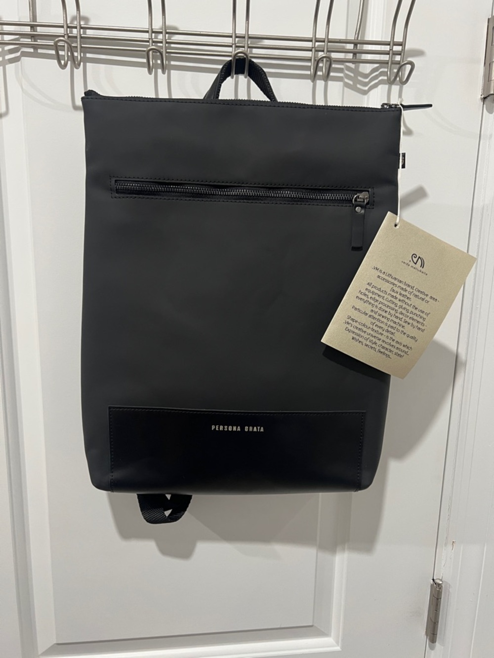 Black Natural Leather Slim Women's Backpack